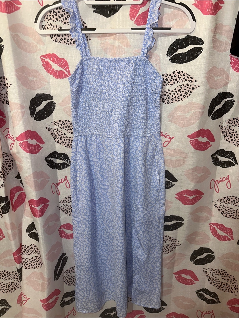 Abercrombie & Fitch Light Blue Floral Smocked Midi Dress